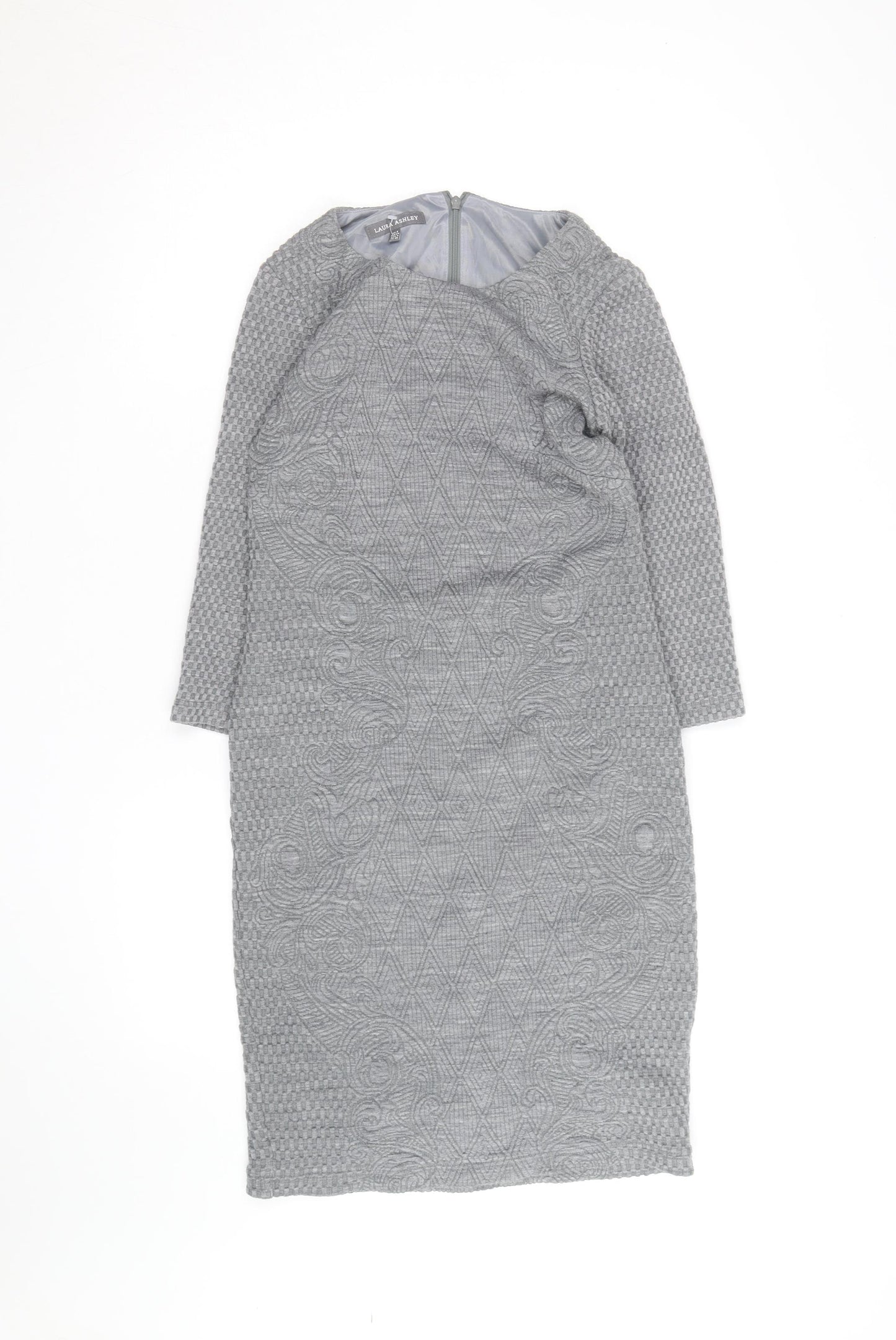 Laura Ashley Women’s Grey Jacquard Sheath Dress UK 12 Long Sleeve