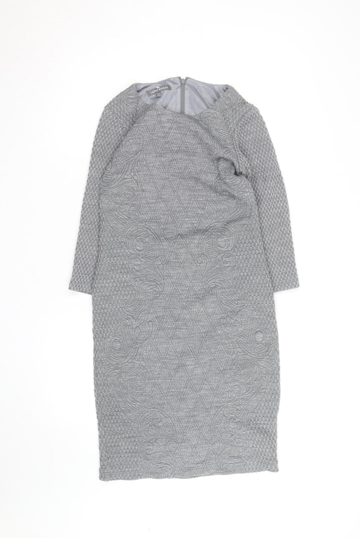 Laura Ashley Women’s Grey Jacquard Sheath Dress UK 12 Long Sleeve