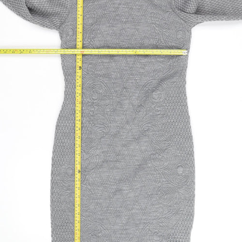 Laura Ashley Women’s Grey Jacquard Sheath Dress UK 12 Long Sleeve