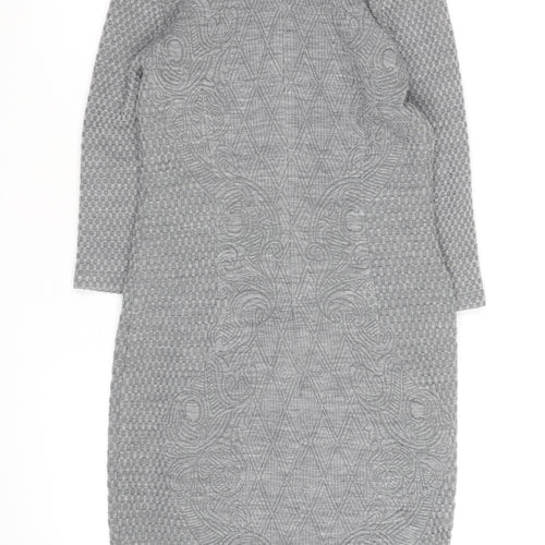 Laura Ashley Women’s Grey Jacquard Sheath Dress UK 12 Long Sleeve