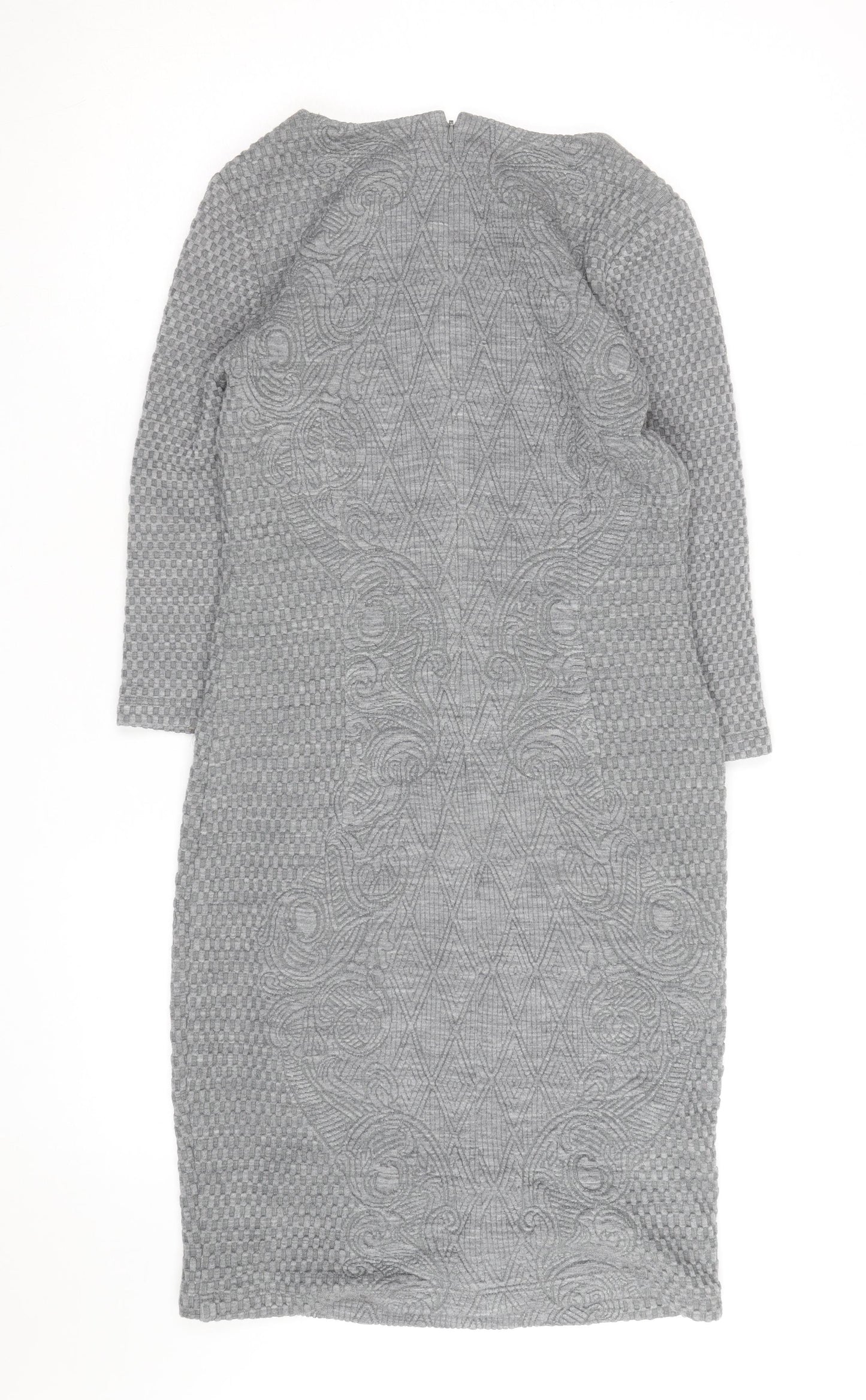 Laura Ashley Women’s Grey Jacquard Sheath Dress UK 12 Long Sleeve
