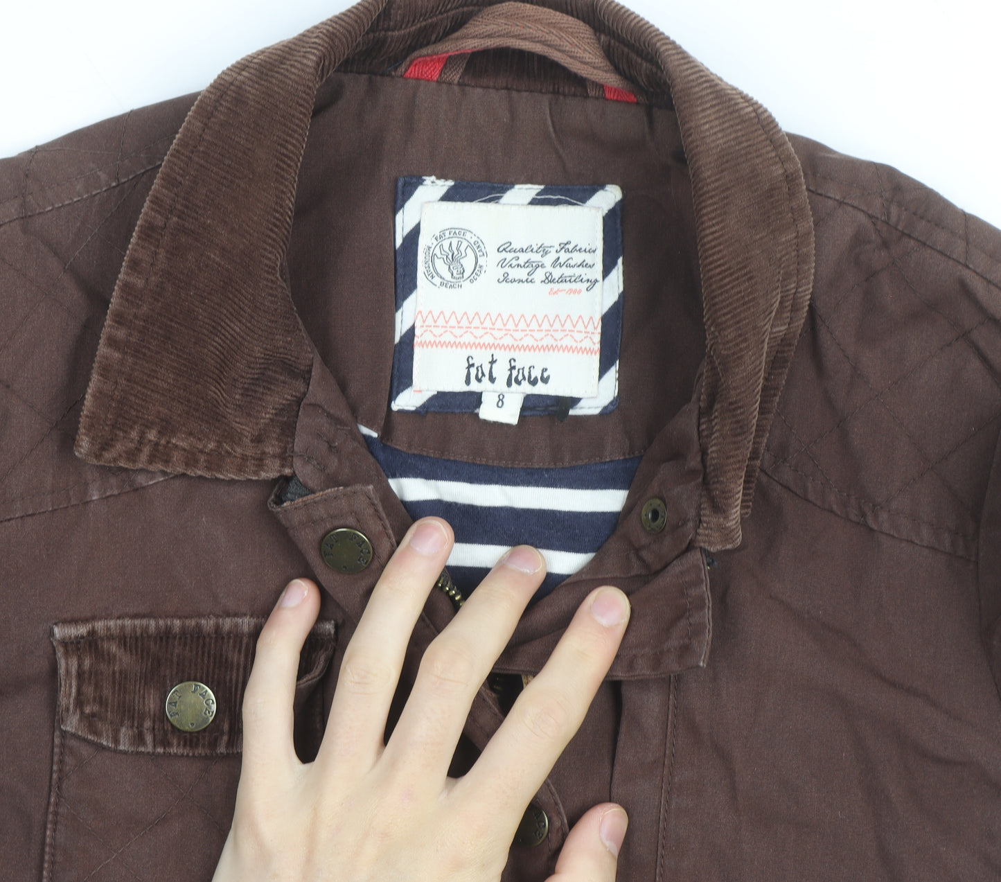 Fat Face Women's Brown Belted Utility Jacket Size 8 Cotton Waxed Style