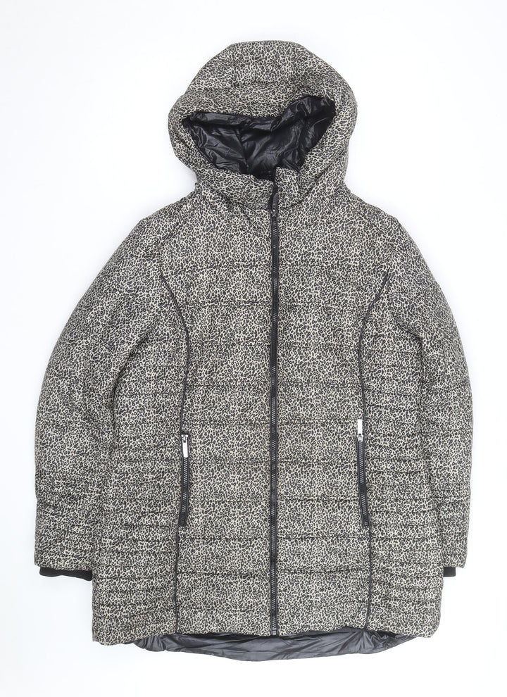 Centigrade Women's Grey Animal Print Hooded Puffer Jacket Size L
