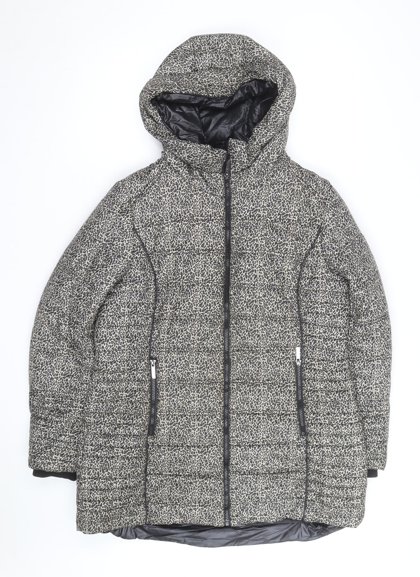 Centigrade Women's Grey Animal Print Hooded Puffer Jacket Size L