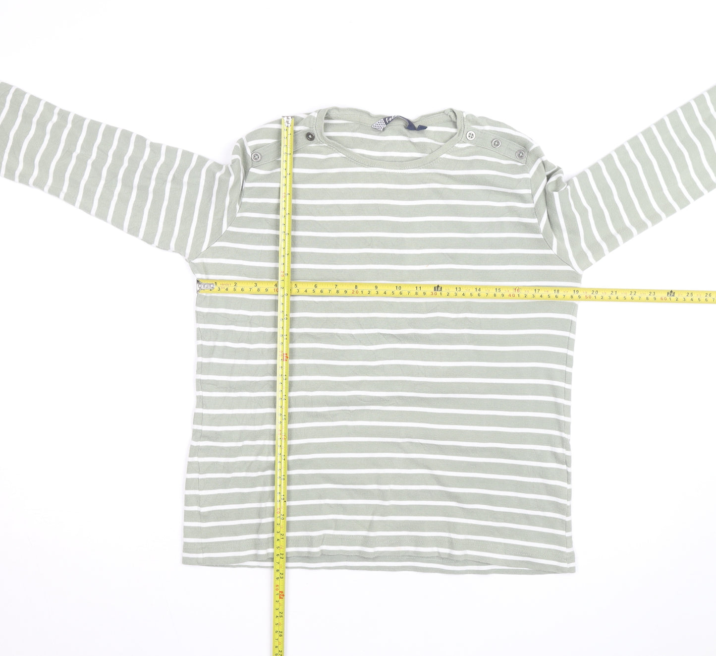 Wee Women’s Green White Striped Long Sleeve Cotton T-Shirt Size 18-20