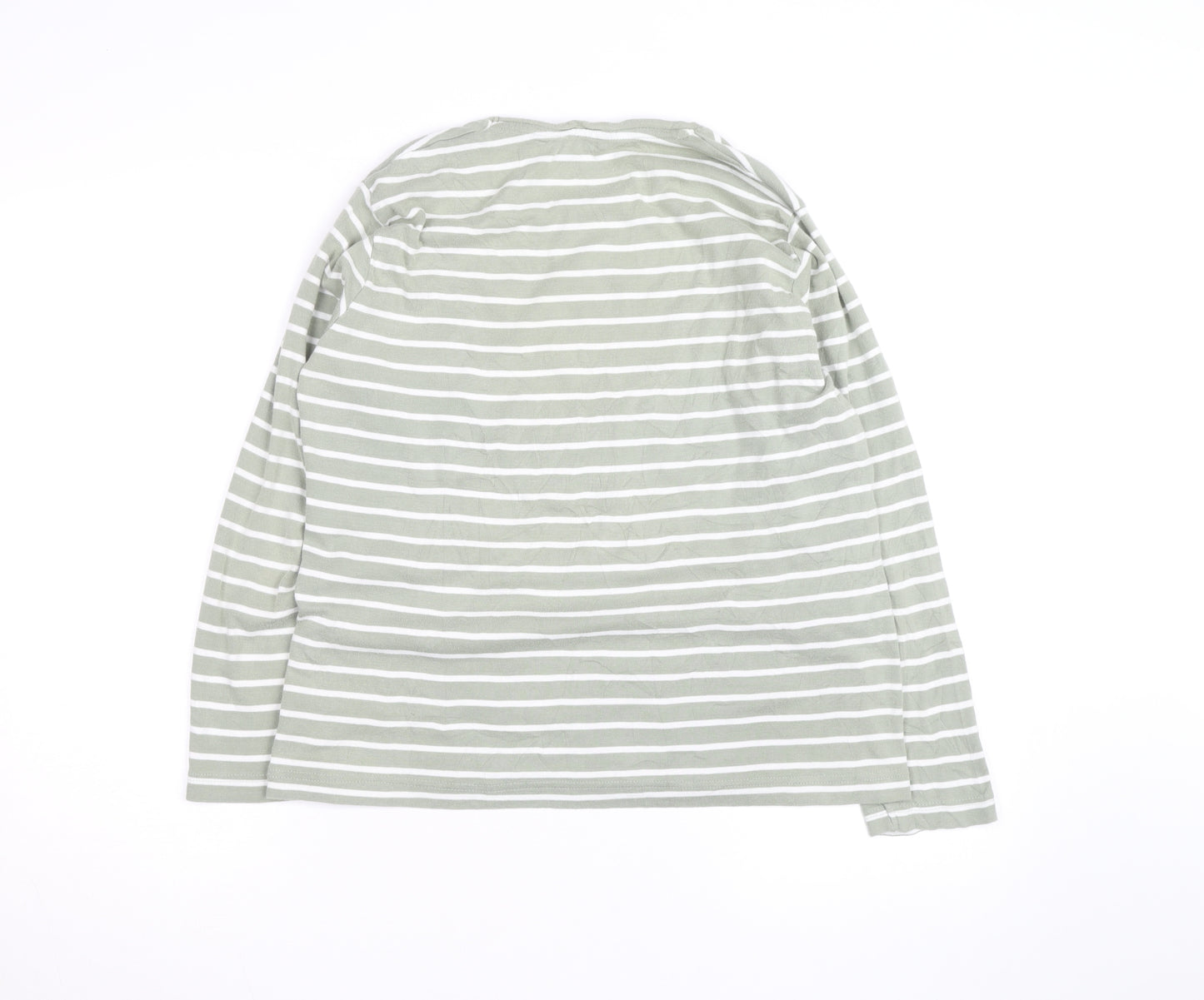 Wee Women’s Green White Striped Long Sleeve Cotton T-Shirt Size 18-20