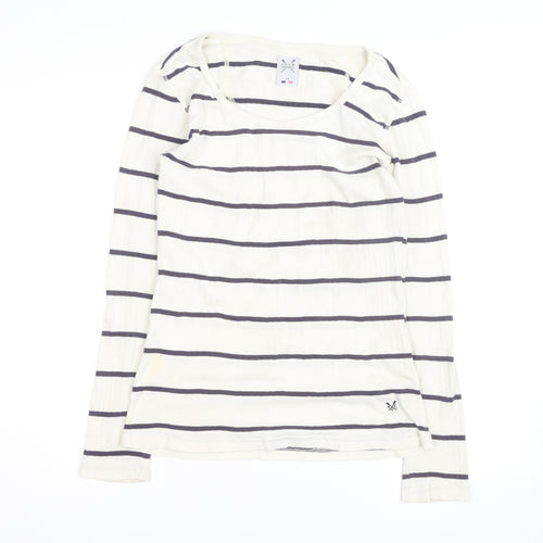 Crew Clothing Women Ivory Navy Stripe Cotton Long Sleeve Pullover Jumper Size 14