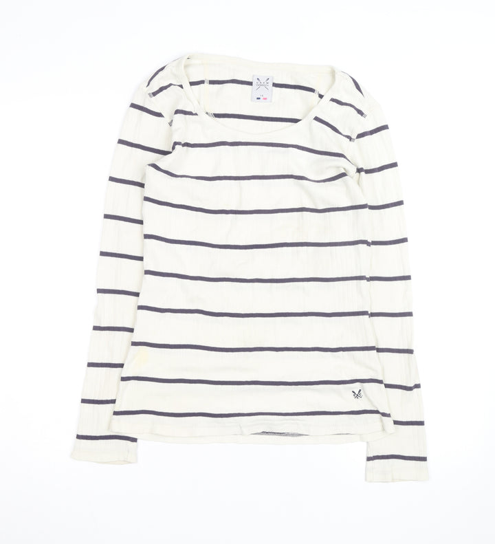 Crew Clothing Women Ivory Navy Stripe Cotton Long Sleeve Pullover Jumper Size 14