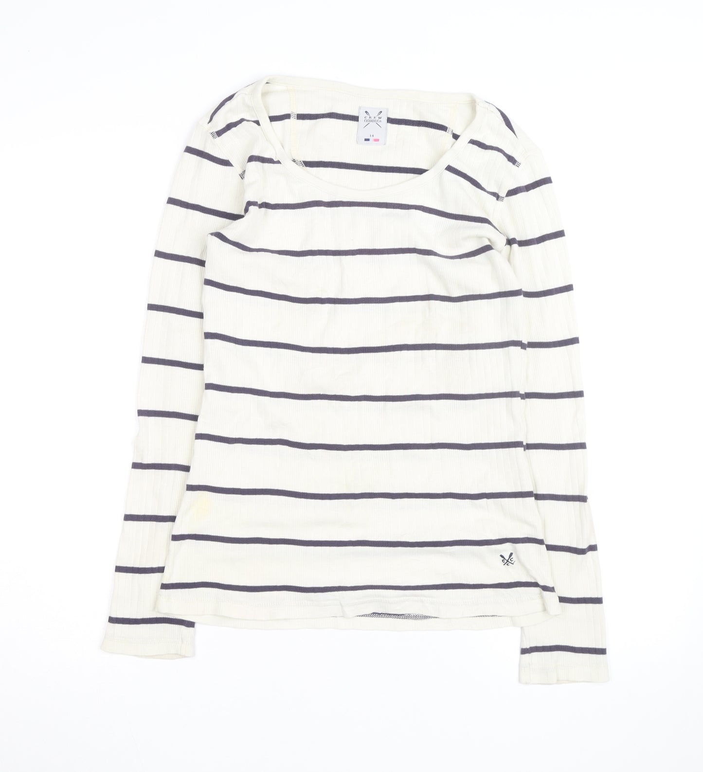 Crew Clothing Women Ivory Navy Stripe Cotton Long Sleeve Pullover Jumper Size 14