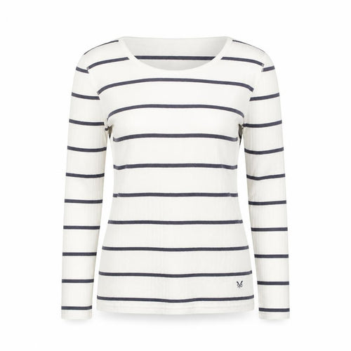 Crew Clothing Women Ivory Navy Stripe Cotton Long Sleeve Pullover Jumper Size 14
