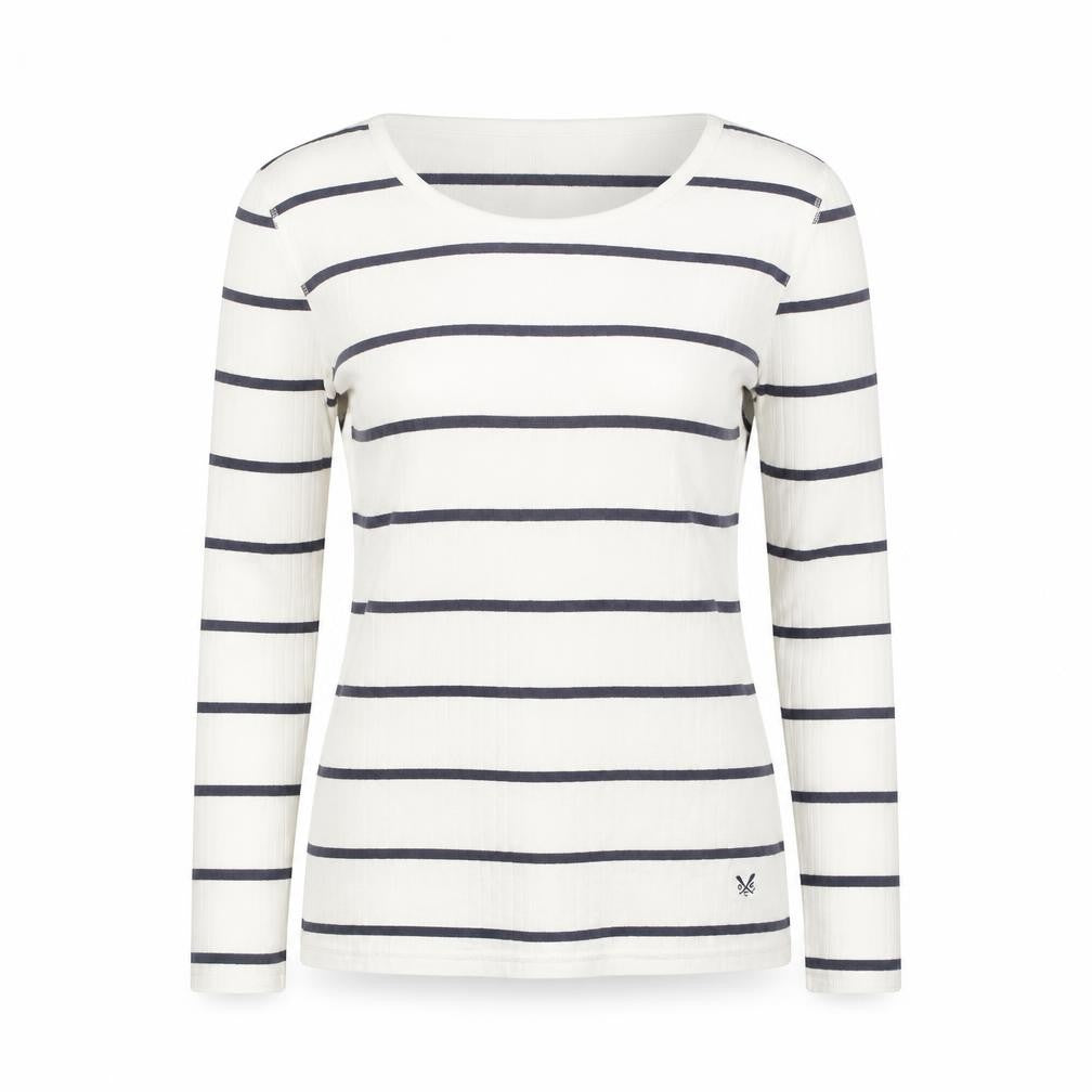 Crew Clothing Women Ivory Navy Stripe Cotton Long Sleeve Pullover Jumper Size 14