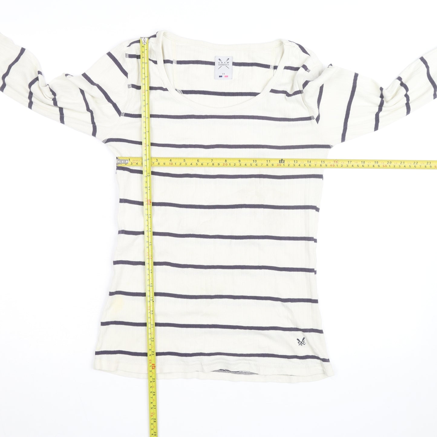 Crew Clothing Women Ivory Navy Stripe Cotton Long Sleeve Pullover Jumper Size 14
