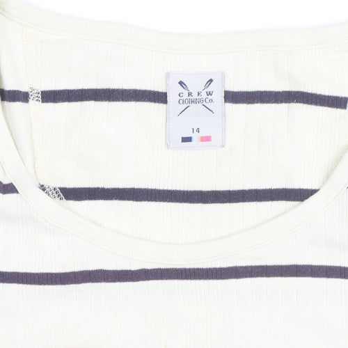 Crew Clothing Women Ivory Navy Stripe Cotton Long Sleeve Pullover Jumper Size 14