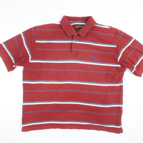 Timberland Men's Red Striped Cotton Polo Shirt XL Classic Fit