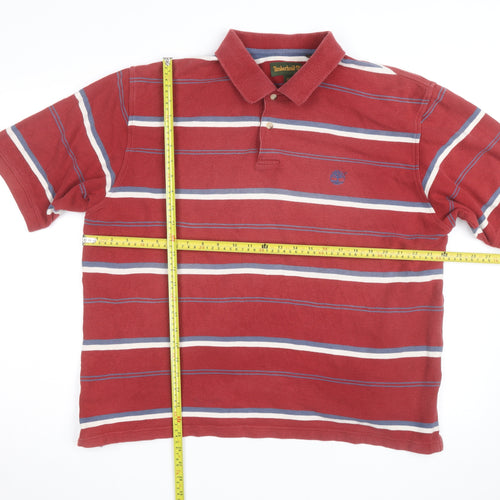 Timberland Men's Red Striped Cotton Polo Shirt XL Classic Fit