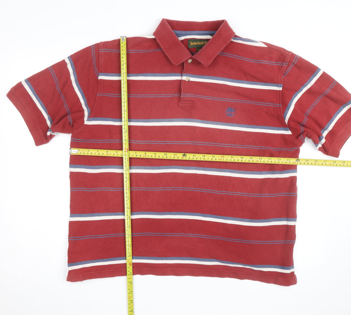 Timberland Men's Red Striped Cotton Polo Shirt XL Classic Fit