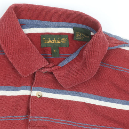 Timberland Men's Red Striped Cotton Polo Shirt XL Classic Fit