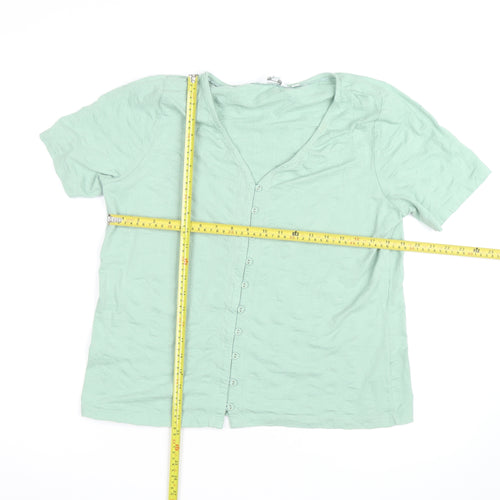 FatFace Women Green Short Sleeve Button-Up Cotton Top Size 16