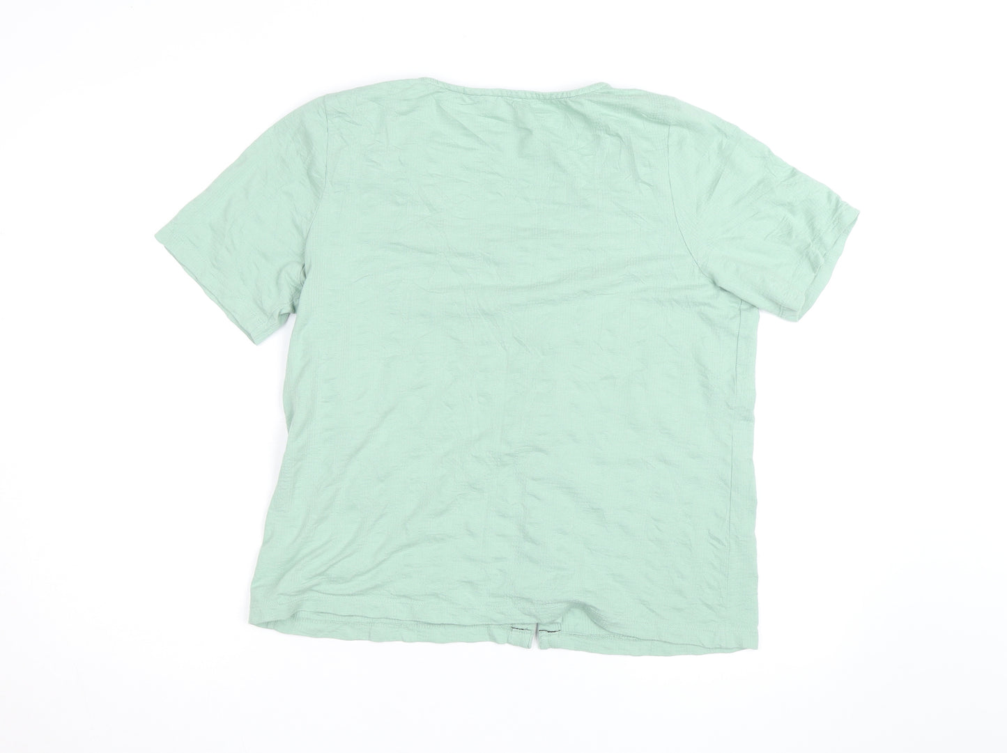 FatFace Women Green Short Sleeve Button-Up Cotton Top Size 16