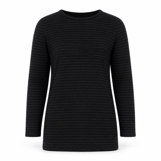 Front view of & Other Stories Women Black Striped Cotton Long Sleeve T-Shirt, size 12