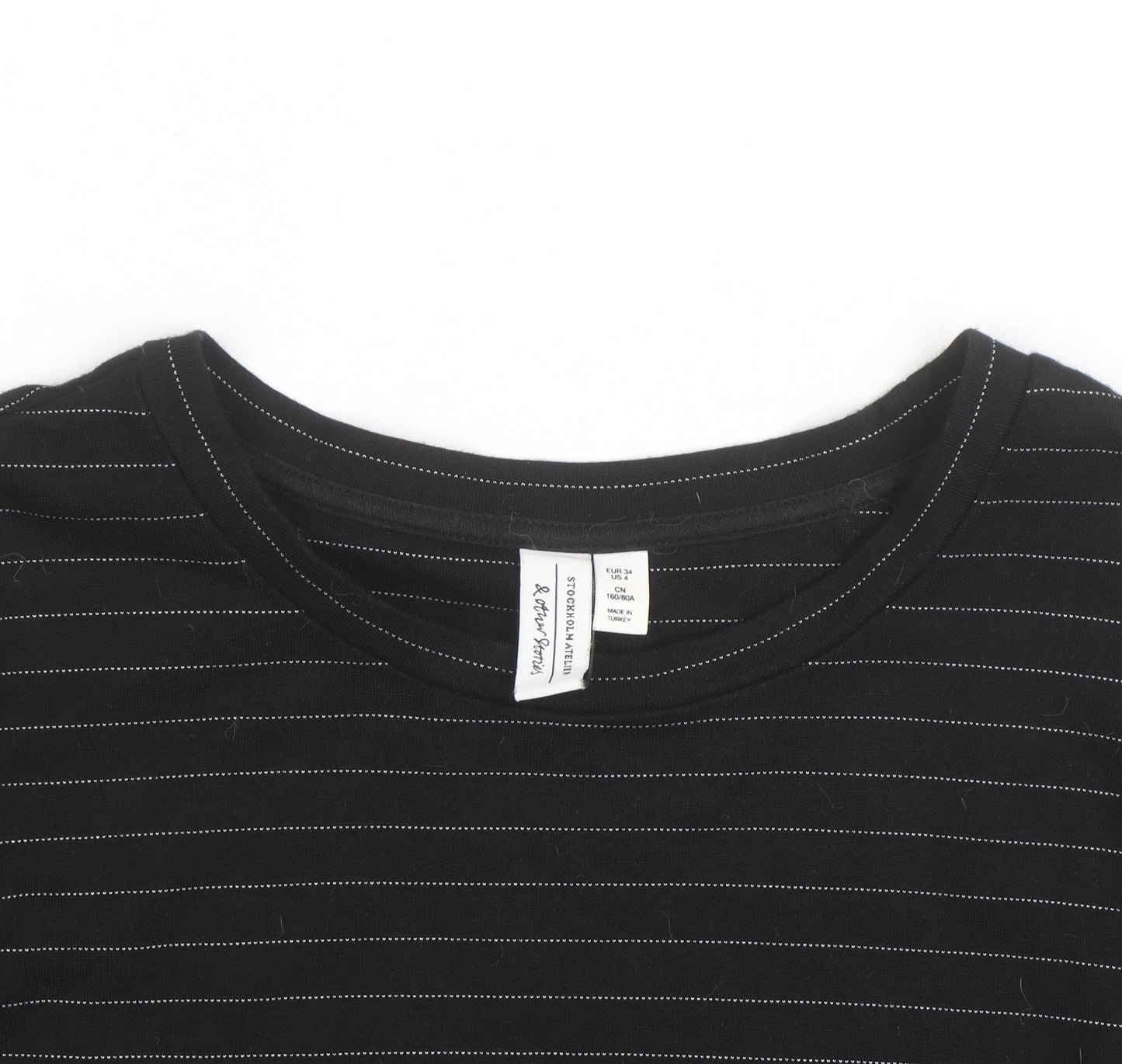 & Other Stories Women Black Striped Cotton Long Sleeve T-Shirt Size 12