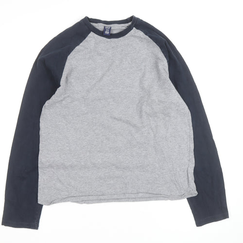GAP Men's Grey & Blue Long Sleeve Raglan Cotton Top M