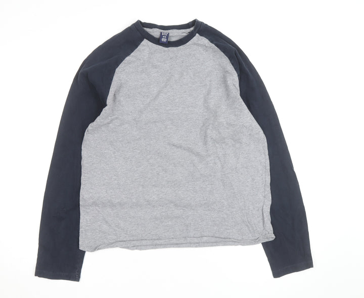 GAP Men's Grey & Blue Long Sleeve Raglan Cotton Top M