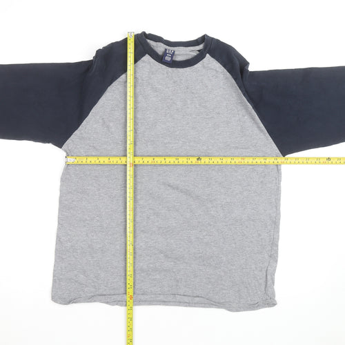 GAP Men's Grey & Blue Long Sleeve Raglan Cotton Top M