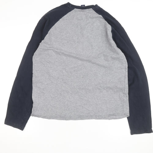 GAP Men's Grey & Blue Long Sleeve Raglan Cotton Top M