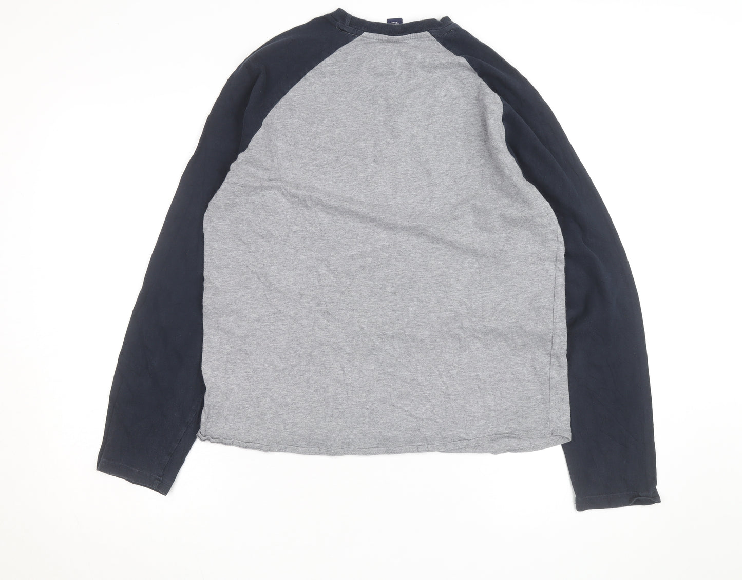 GAP Men's Grey & Blue Long Sleeve Raglan Cotton Top M