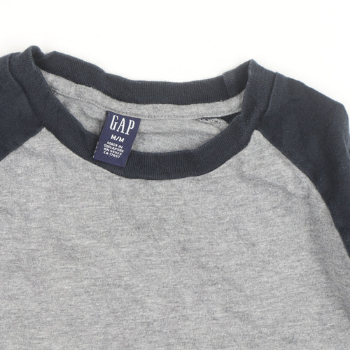 GAP Men's Grey & Blue Long Sleeve Raglan Cotton Top M