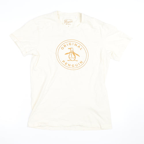 Original Penguin Men’s Ivory Graphic T-Shirt Medium Cotton Crew Neck