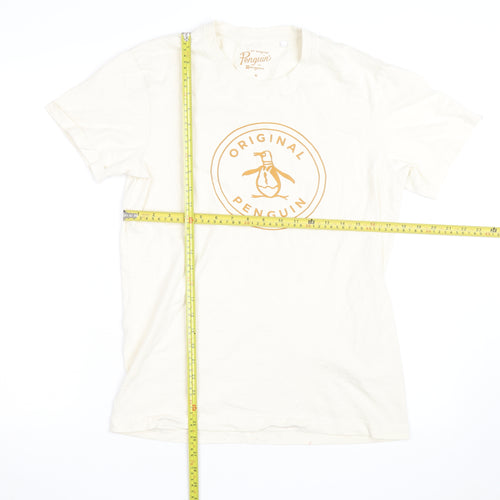 Original Penguin Men’s Ivory Graphic T-Shirt Medium Cotton Crew Neck