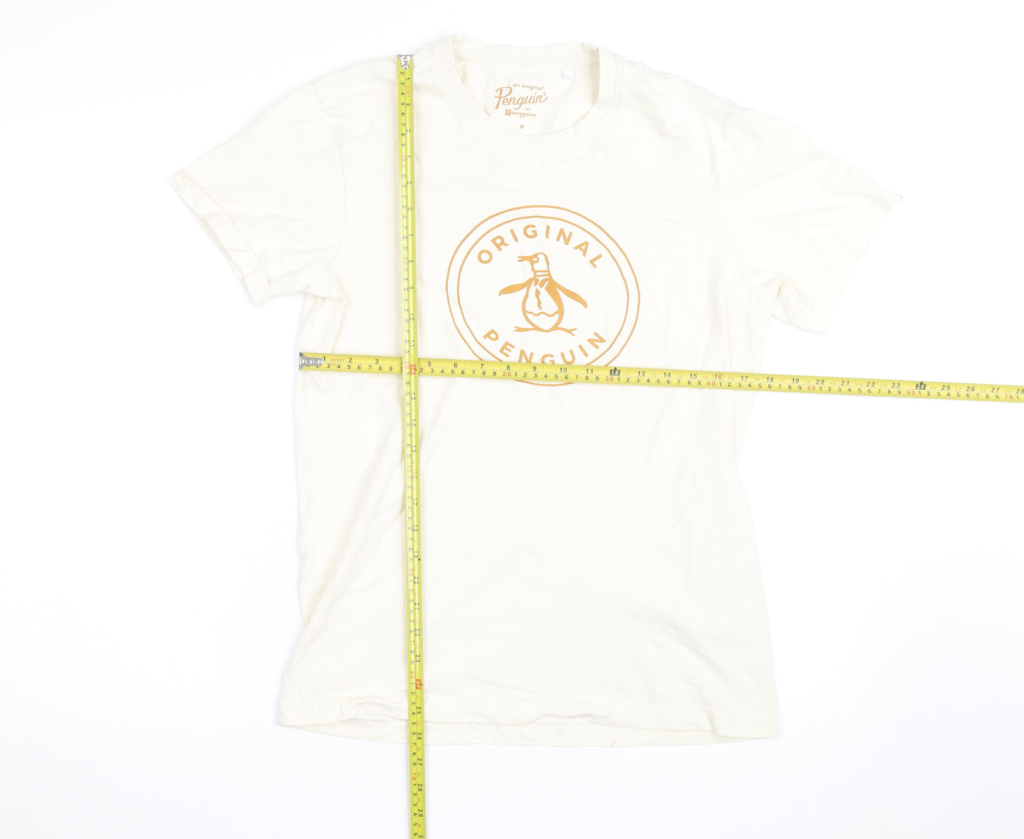 Original Penguin Men’s Ivory Graphic T-Shirt Medium Cotton Crew Neck