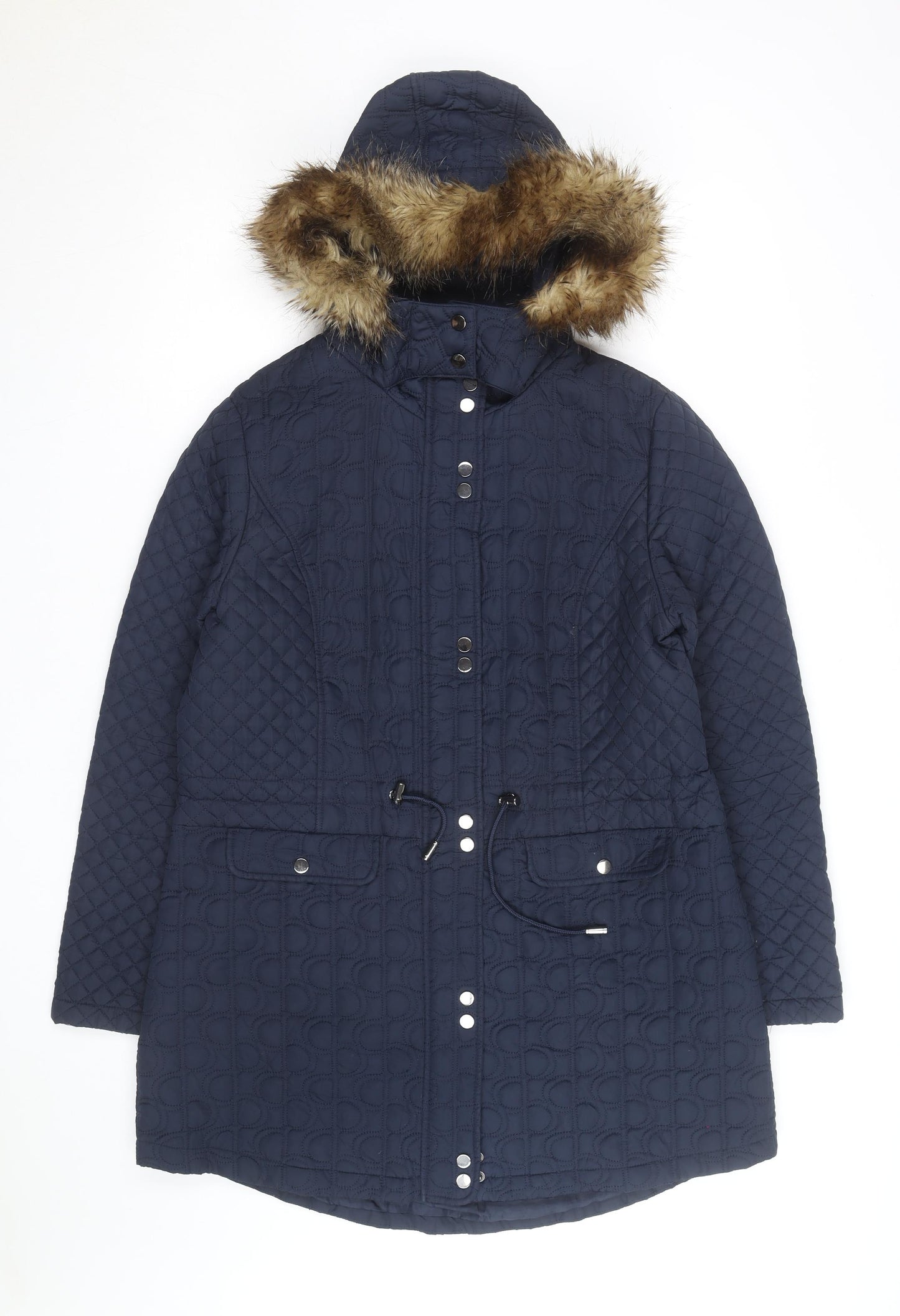 Tu Women's Blue Quilted Faux Fur Hooded Parka Coat Size 16
