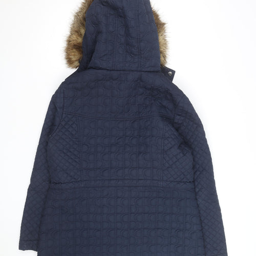 Tu Women's Blue Quilted Faux Fur Hooded Parka Coat Size 16