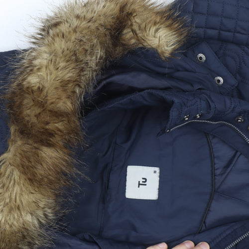 Tu Women's Blue Quilted Faux Fur Hooded Parka Coat Size 16