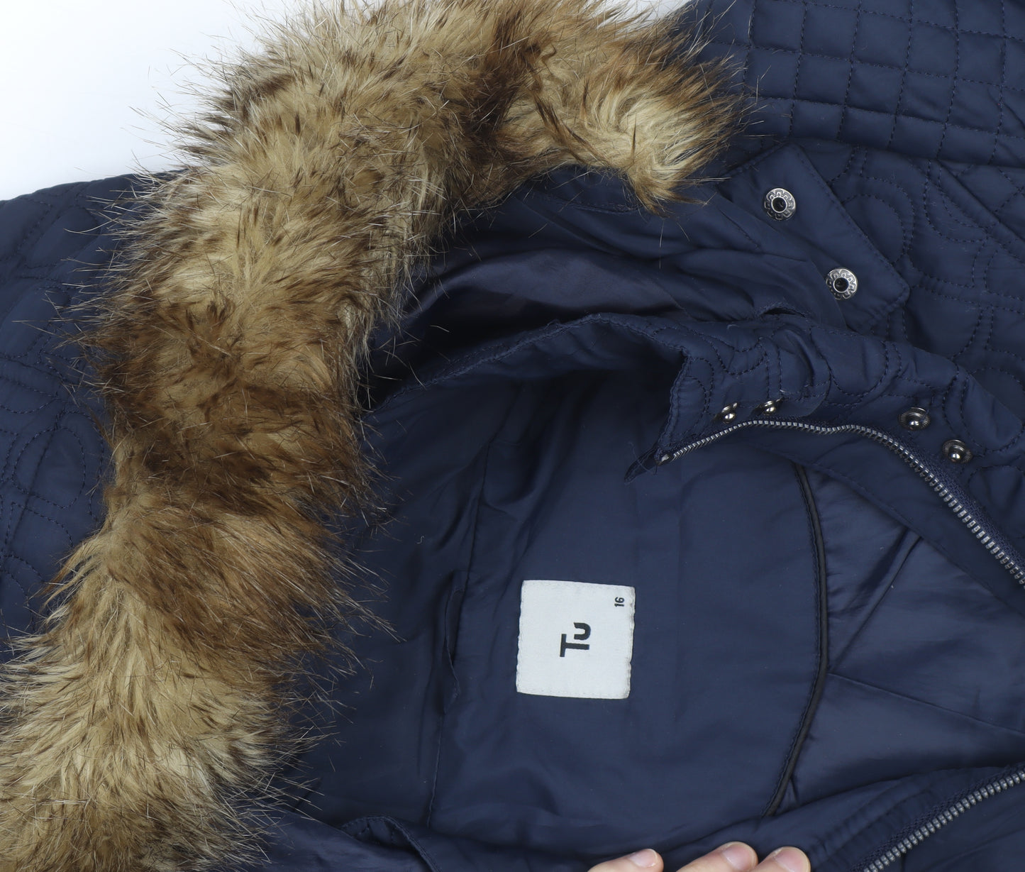 Tu Women's Blue Quilted Faux Fur Hooded Parka Coat Size 16