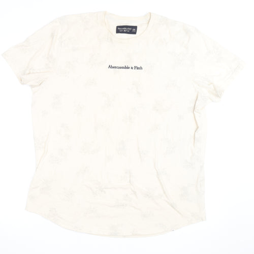 Abercrombie & Fitch Men's Beige Floral Soft AF Crew Neck T-Shirt XXL