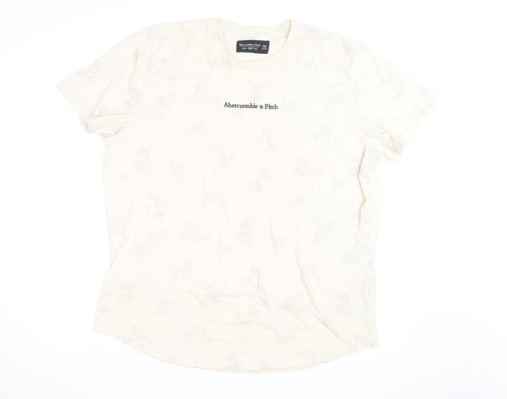 Abercrombie & Fitch Men's Beige Floral Soft AF Crew Neck T-Shirt XXL