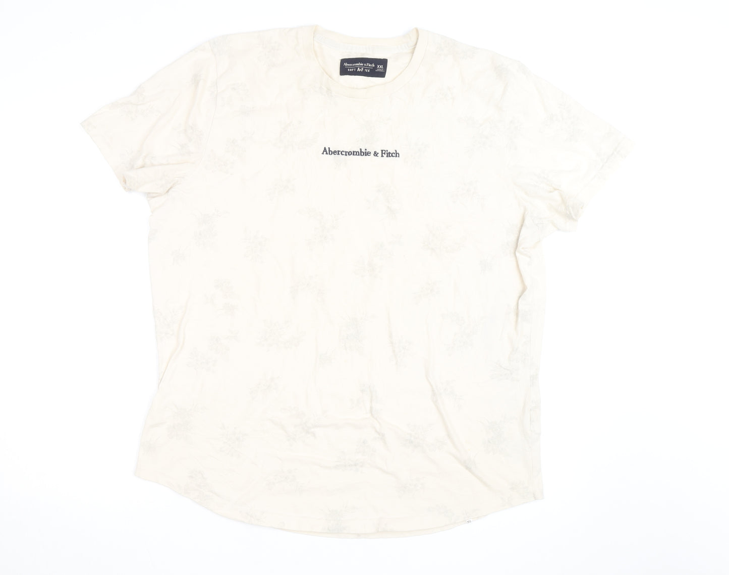 Abercrombie & Fitch Men's Beige Floral Soft AF Crew Neck T-Shirt XXL