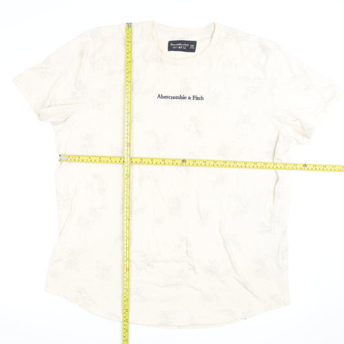 Abercrombie & Fitch Men's Beige Floral Soft AF Crew Neck T-Shirt XXL