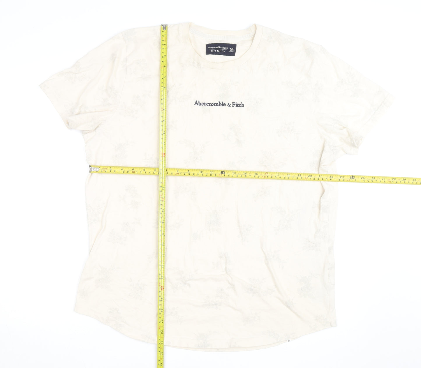 Abercrombie & Fitch Men's Beige Floral Soft AF Crew Neck T-Shirt XXL
