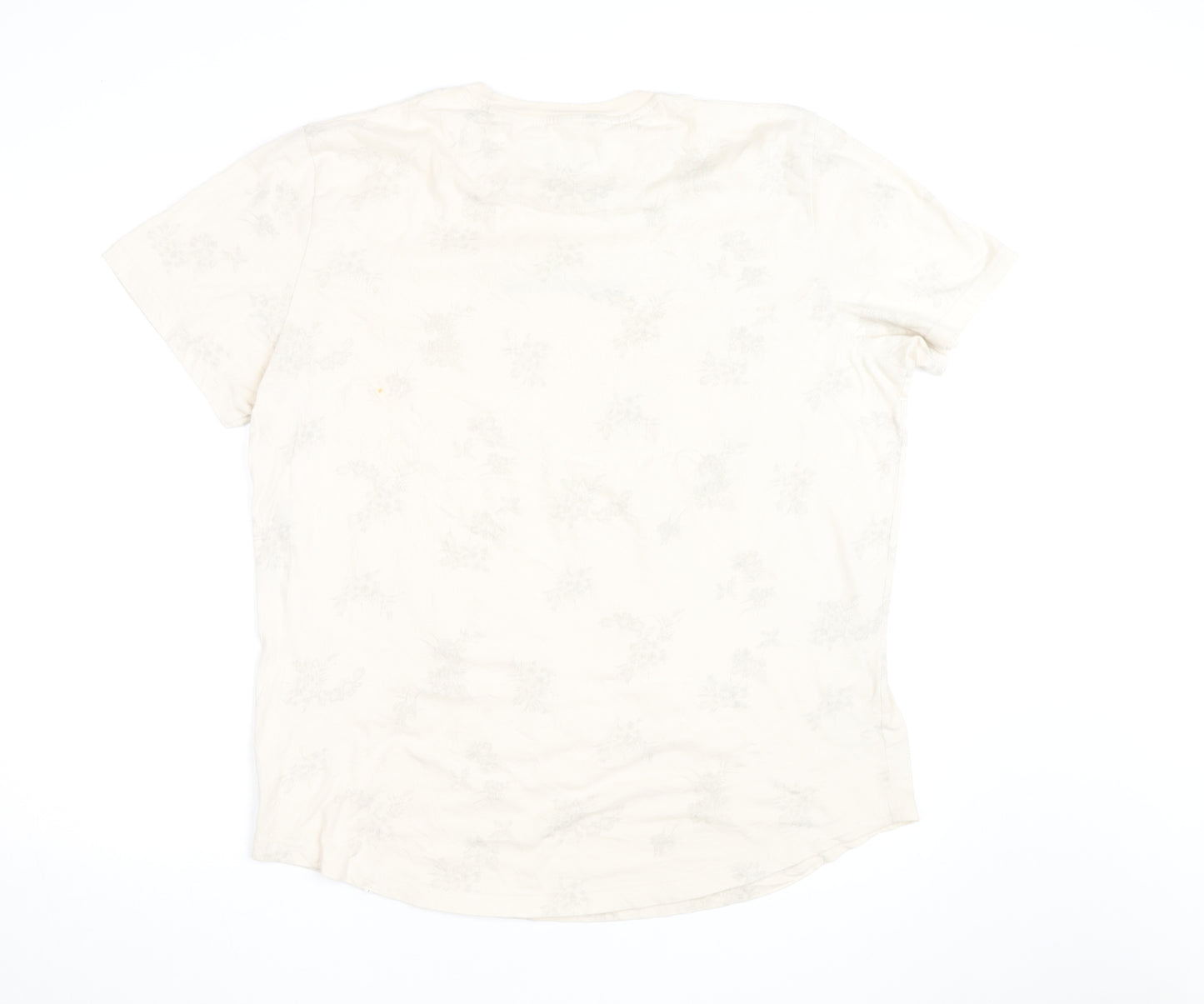 Abercrombie & Fitch Men's Beige Floral Soft AF Crew Neck T-Shirt XXL