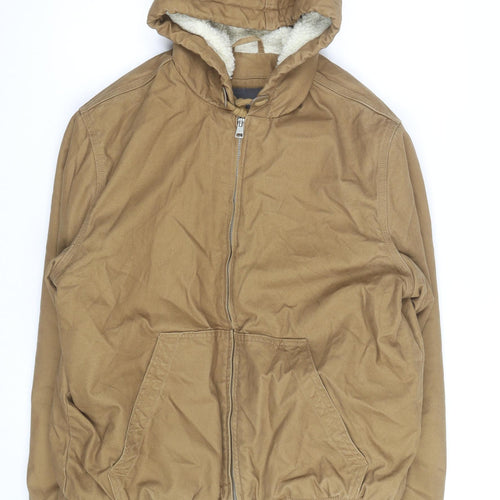 Primark Men's Brown Hooded Bomber Jacket M Cotton Lined Casual