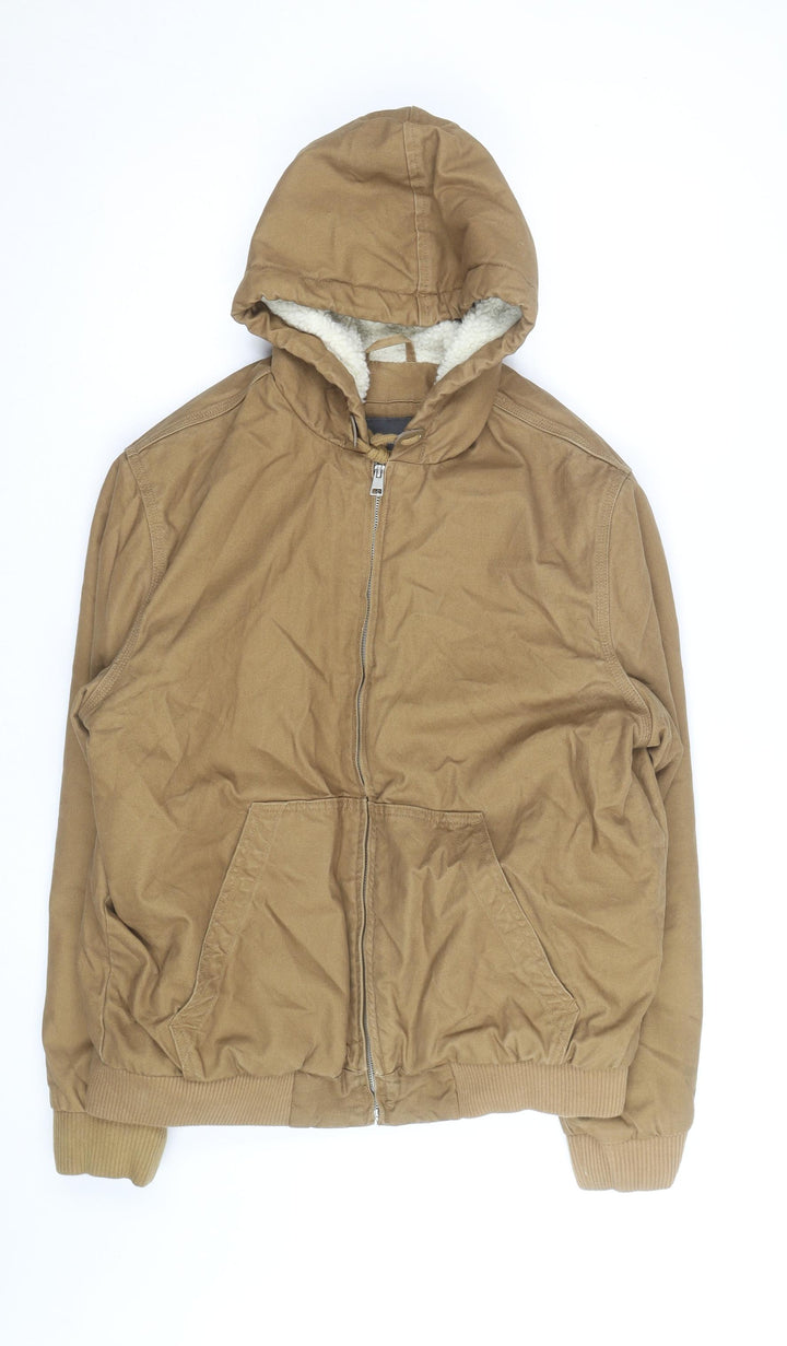 Primark Men's Brown Hooded Bomber Jacket M Cotton Lined Casual