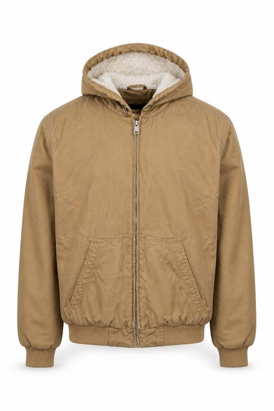 Primark Men's Brown Hooded Bomber Jacket M Cotton Lined Casual