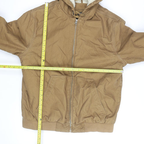 Primark Men's Brown Hooded Bomber Jacket M Cotton Lined Casual