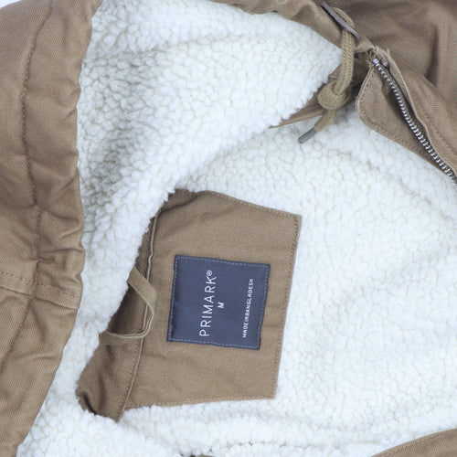 Primark Men's Brown Hooded Bomber Jacket M Cotton Lined Casual