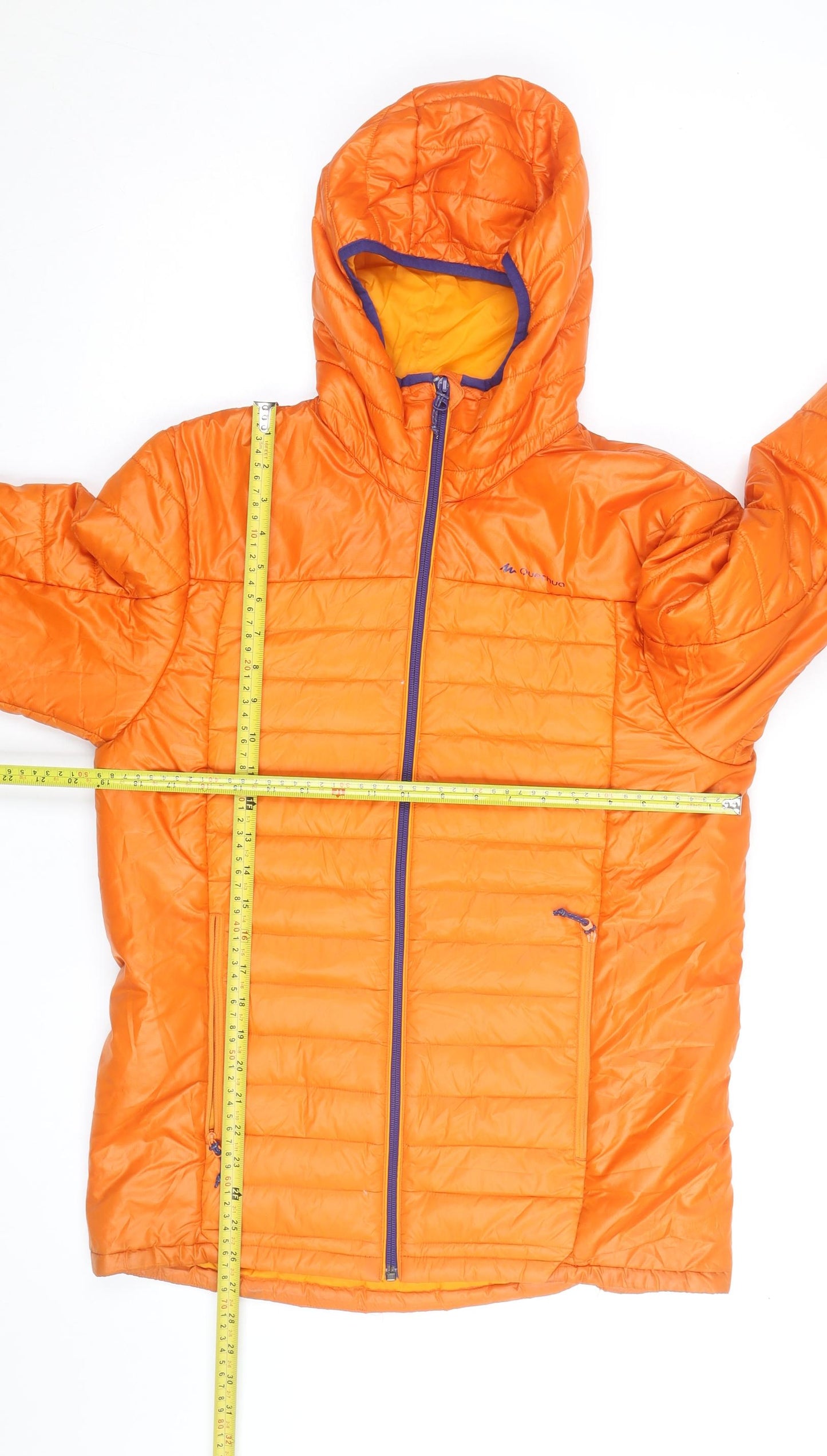 Quechua Men's Orange Puffer Hooded Jacket M Regular Fit Outdoor